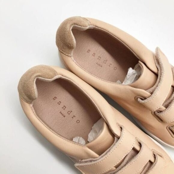 SANDRO Anita Rose Leather Velcro Trainers Sneakers  - Picture 8 of 11